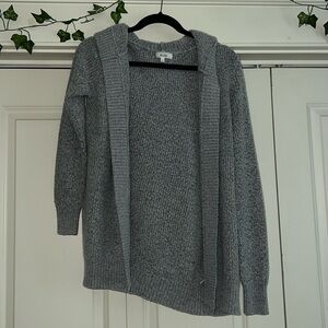 Gray, ribbed, hooded cardigan